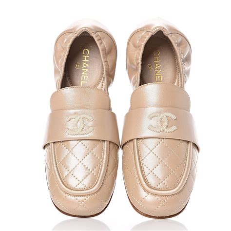 chanel quilted loafers beige|chanel moccasin loafer.